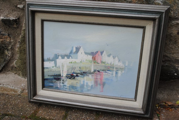 ヴィンテージ オリジナル チャールズ グルッペ キャンバス 絵画 海岸