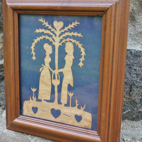 Scherenschnitte Paper Cutting Art Love Couple Wedding Anniversary Wall Decor Country Framed Heart Vintage