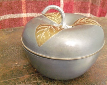 Vintage Pewter and Brass Apple Trinket Box