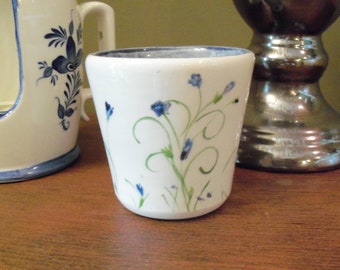 Beautiful White and Blue Floral Ceramic Pottery Candle Holder Cup