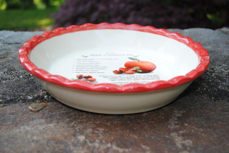 Vintage Ceramic Pie Plate Dish Recipe Apple Cranberry Kitchen Baking