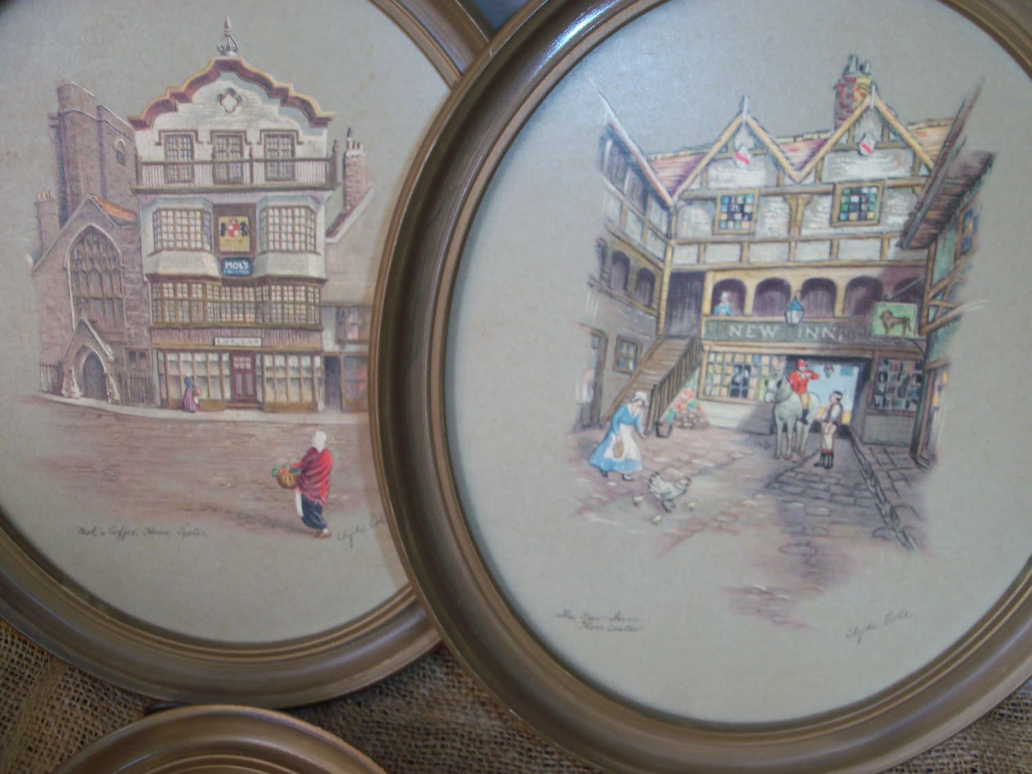 Set of 4 Vintage Clyde Cole Paul Porter British Artist Oval