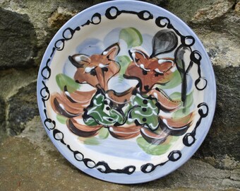 Hand Painted Ceramic Plate Fox Display Wall Decorative