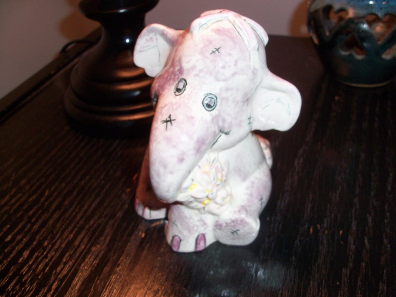 Vintage Ceramic Pottery Purple Elephant image 2