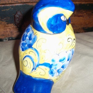 Vibrant Yellow and Blue Ceramic Owl image 4
