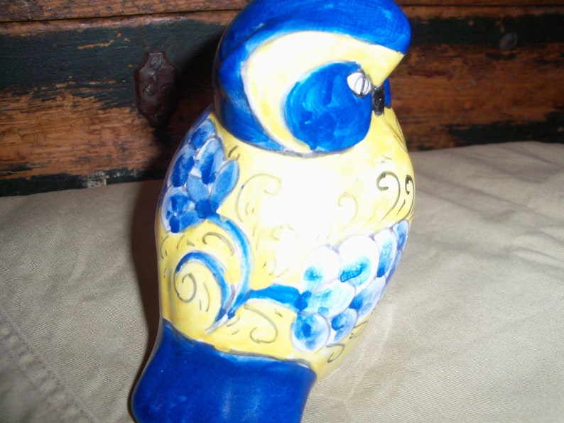 Vibrant Yellow and Blue Ceramic Owl image 4