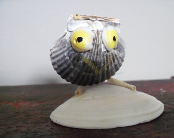 Vintage Handmade Owl Lover Shell Art Figurine Primitive