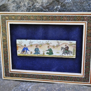 Antique Camel Bone Persian Miniature Hand Painted Artwork