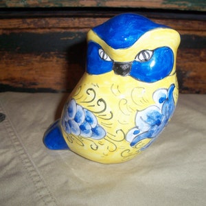 Vibrant Yellow and Blue Ceramic Owl image 1