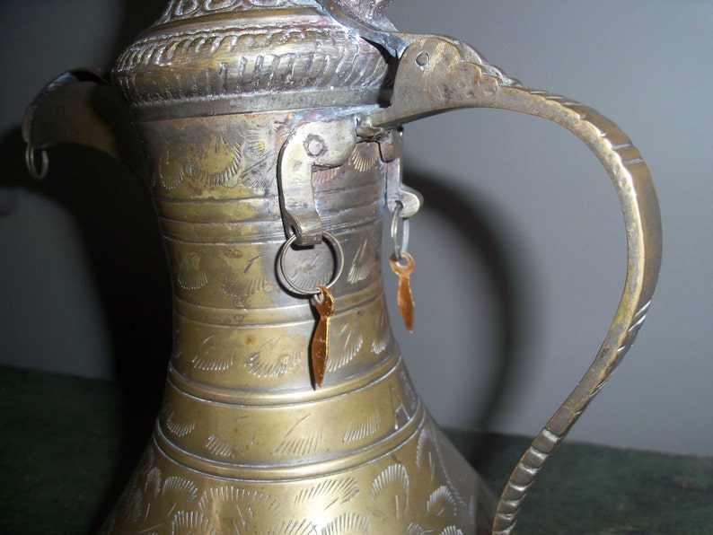Incredible Antique Arabian Brass Etched Water Pitcher Vase Etsy