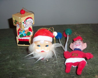 Set of Vintage Christmas Ornaments Decorations Santa Holiday Elf