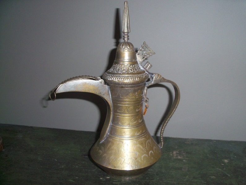 Incredible Antique Arabian Brass Etched Water Pitcher Vase Etsy