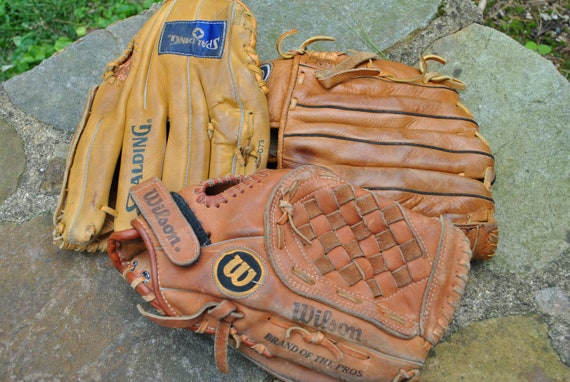 Baseball Mitt Glove Set of 3 Vintage Game Sports … - image 2