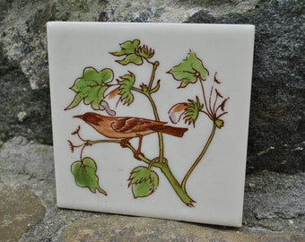 Tile Bird Ceramic Hand Painted Aviary Vintage Art Handmade
