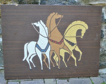 Extra Large Wooden Composite Wall Decor Horse Equestrian Plaque Chariot