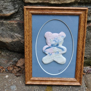 Judy Miller Patchwork Quilt Handmade Teddy Bear Framed Wall Art Country
