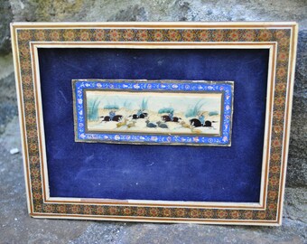 Antique Persian Camel Bone Painting Artwork Framed