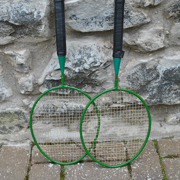 Pair of Badminton Rackets Green Decor Wall Sports Game Room Family