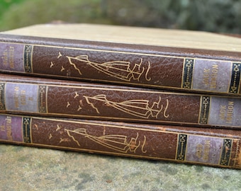 Set of 3 Leather Bound Jack London 1946 Books in Swedish Reading Stories Vintage