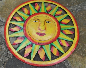 E. Milien Handmade Sun Painted Wall Art Primitive Round