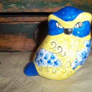 Vibrant Yellow and Blue Ceramic Owl image 2