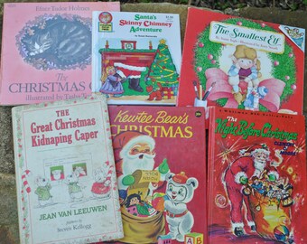 Set of 6 Vintage Christmas Story Books Hardcovers Holiday Stories Santa Kids Families