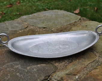 Trade Continental Mark Hand Wrought Aluminum Hammered Tray Dish Handles