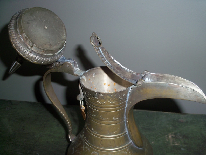 Incredible Antique Arabian Brass Etched Water Pitcher Vase Etsy