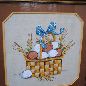 Very Large Handmade Egg Basket Country Framed Wall Art Embroidery Handmade Basket