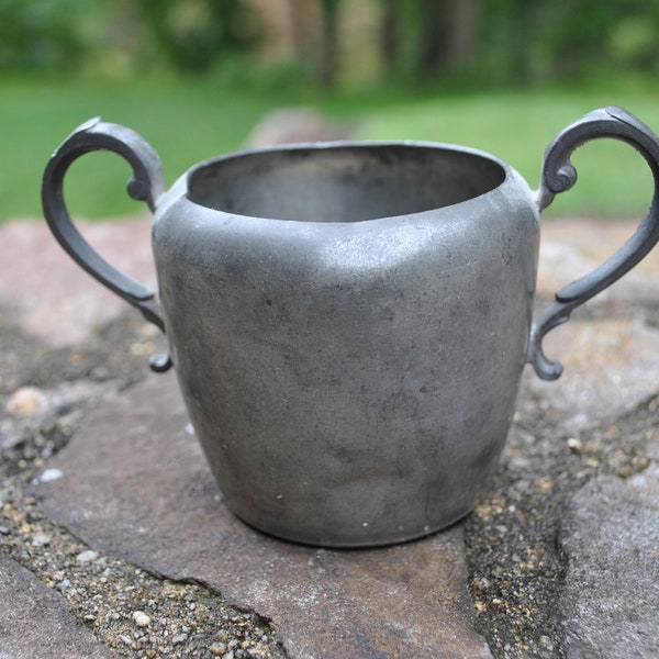 Antique Pewter Two Handled Sugar Bowl Serveware Cup