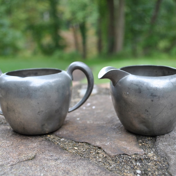 R.H. Macy & Co. Solid Pewter Creamer and Sugar Bowl