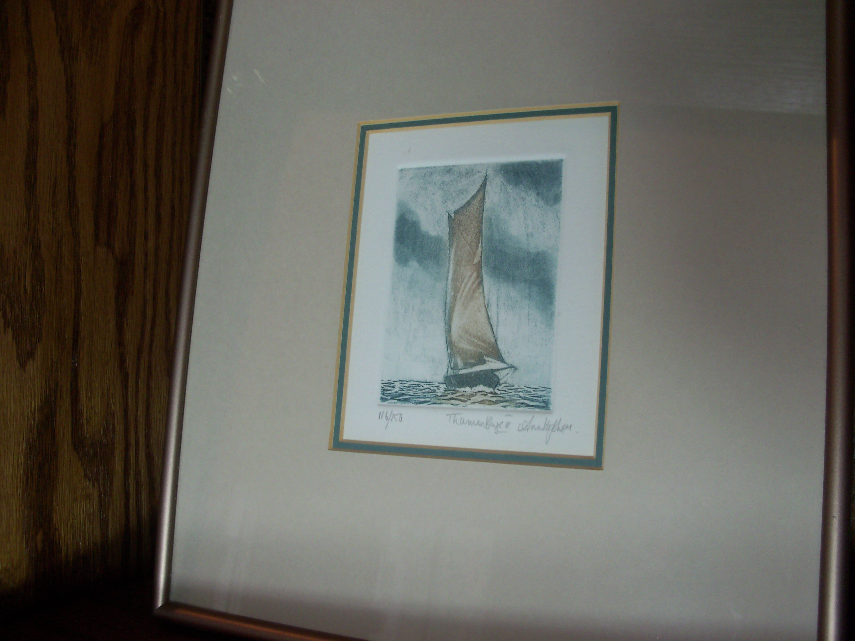 ヴィンテージ ヨット ドローイング プリント 番号付き マット 額入り