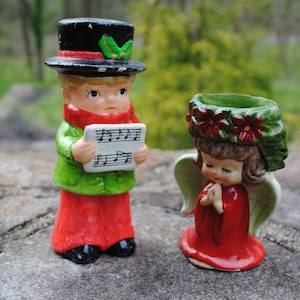Christmas Figurines Ceramic Caroler Angel Kids Decor Vintage Holiday