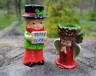 Christmas Figurines Ceramic Caroler Angel Kids Decor Vintage Holiday