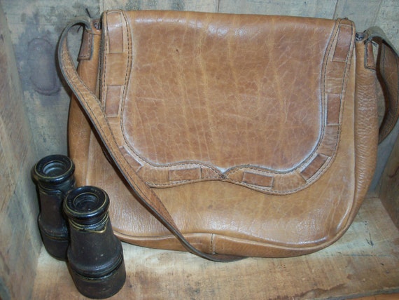Vintage Handmade Leather Bag Purse Handbag Messen… - image 1