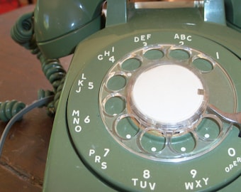 Vintage Olive Green Telephone Rotary Display Phone