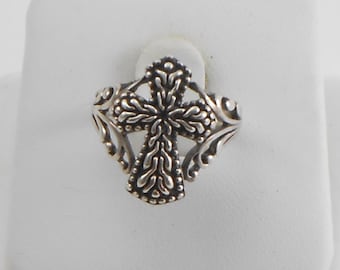 Bague croix vintage en argent sterling, motif volutes - Taille 5