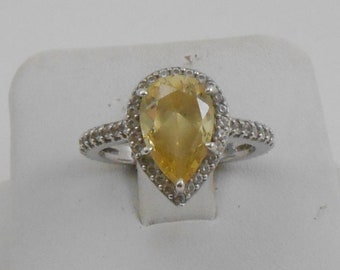 Vintage Sterling Silver and Yellow Pear Shaped Romantic cocktail ring