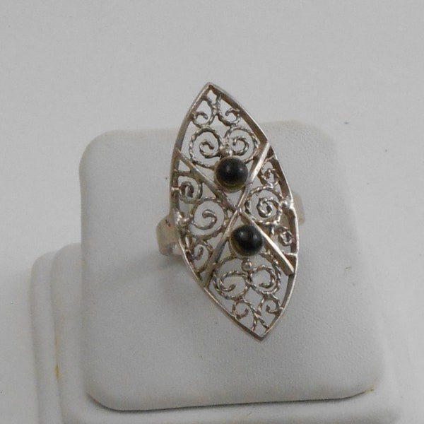 Onyx sterling silver filigree ring, Boho Ring, Romantic ring