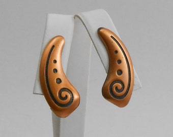 Copper geometric design clip back earrings - vintage copper jewelry-