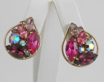 Orecchini a clip vintage con strass rosa, tonalità oro