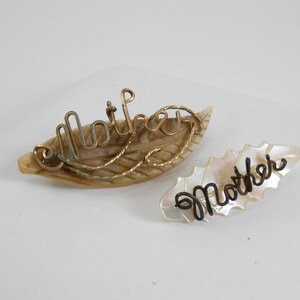 Two vintage Mother of Pearl leaf design Mother Pins