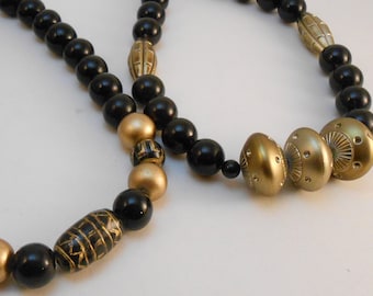 Vintage Gold and Black Plastic Beaded Fashion Necklaces 18 inches