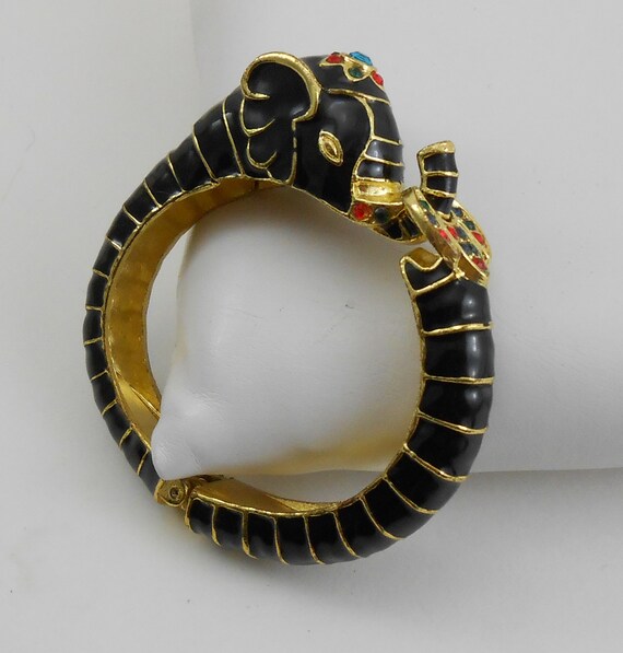 Black Enamel Elephant Bangle Bracelet Bollywood Jewelry Enamel
