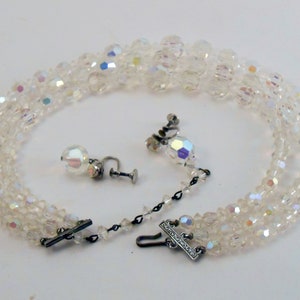 Antique Glass Faceted AB beaded Multistrand Bib Necklace 1940s costume image 4