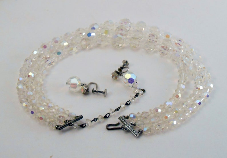 Antique Glass Faceted AB beaded Multistrand Bib Necklace 1940s costume image 4
