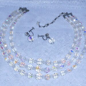 Antique Glass Faceted AB beaded Multistrand Bib Necklace 1940s costume image 2