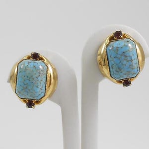 Vintage Robin egg turquoise and amethyst gold clip on earrings
