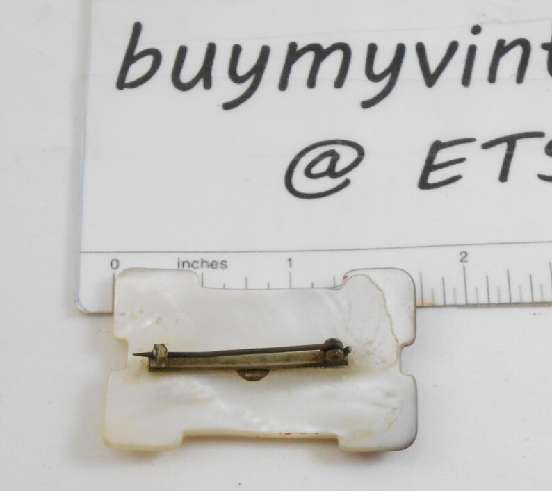 Vintage 30s Mother Of Pearl Carved Rectangle Brooch Vintage Shell Brooch Jewelry Bar Brooch
