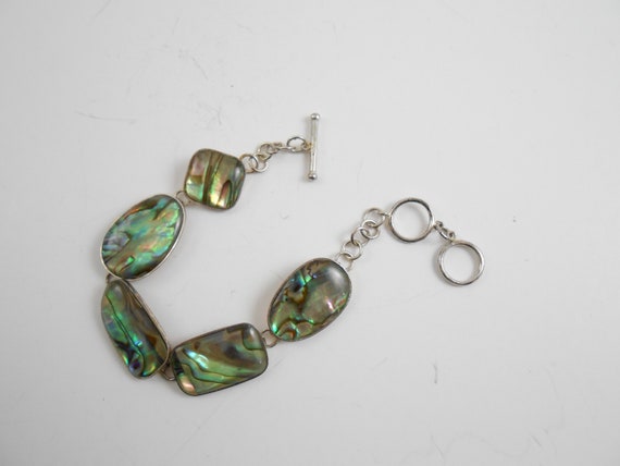 Abalone shell and sterling silver link toggle bra… - image 4